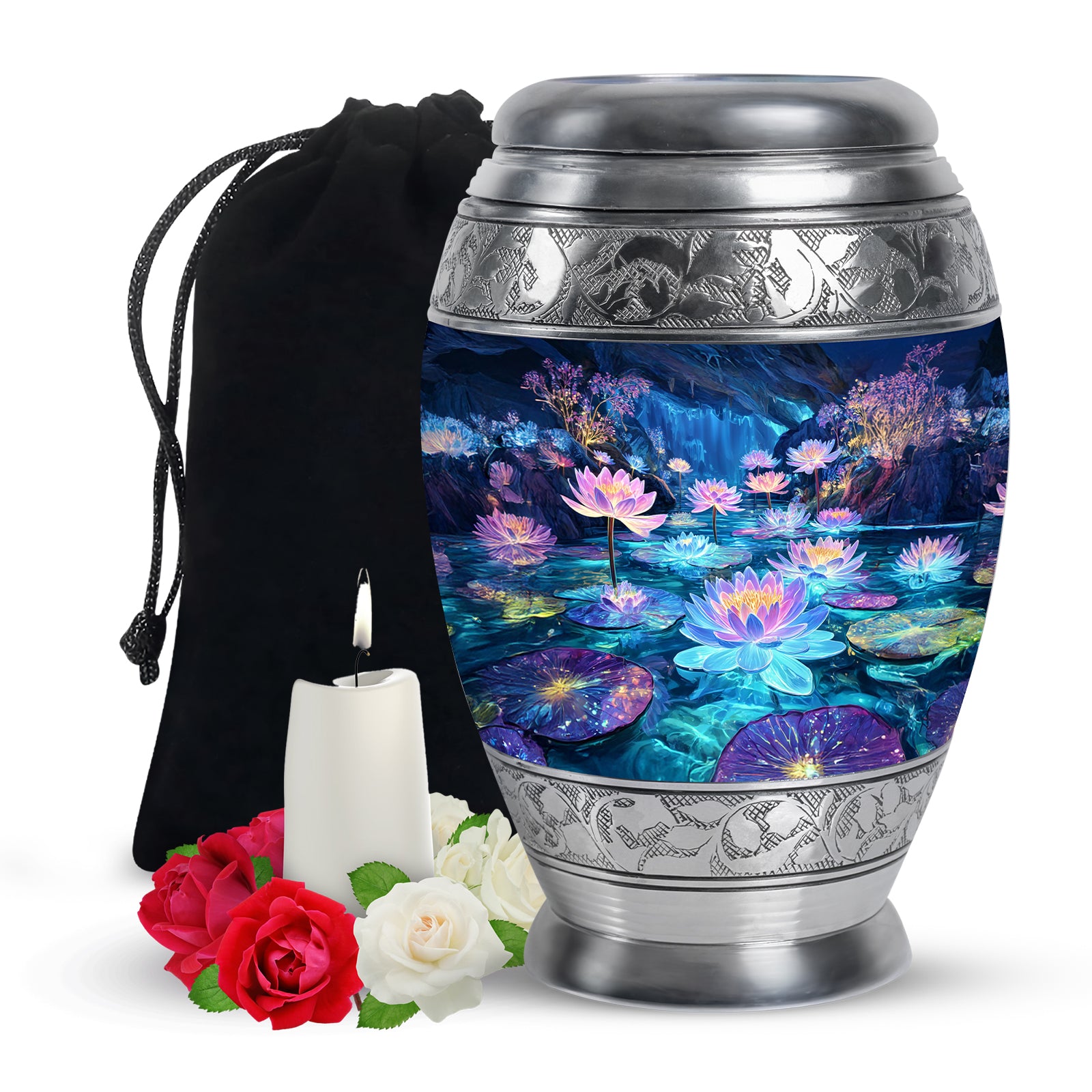 Glowing Lotus Funeral Urn - Large Aluminium Urn Memorial Urn For Ashes