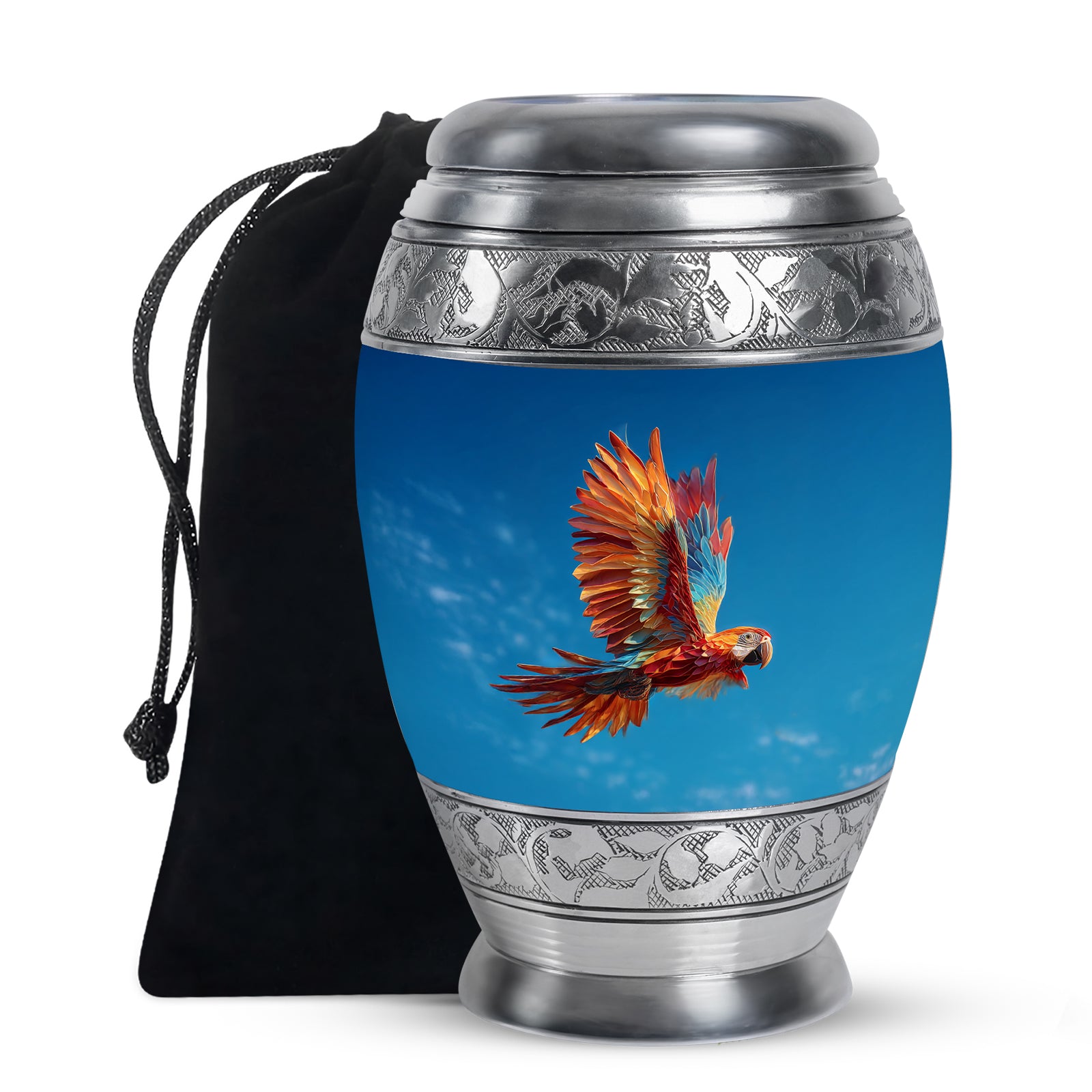 Orange Parrot Memorial Urn - Large Aluminium Cremation Urn For Ashes