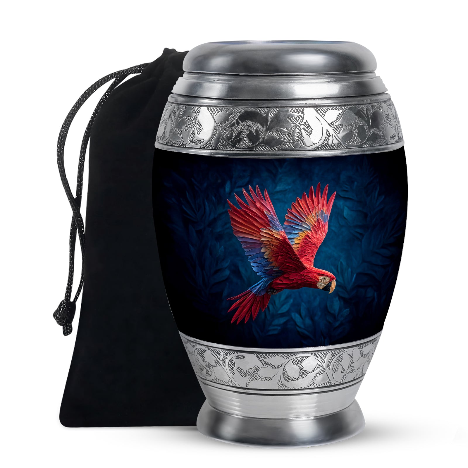 Red Parrot Memorial Urn - Beautiful Aluminium Funeral Urn For Ashes