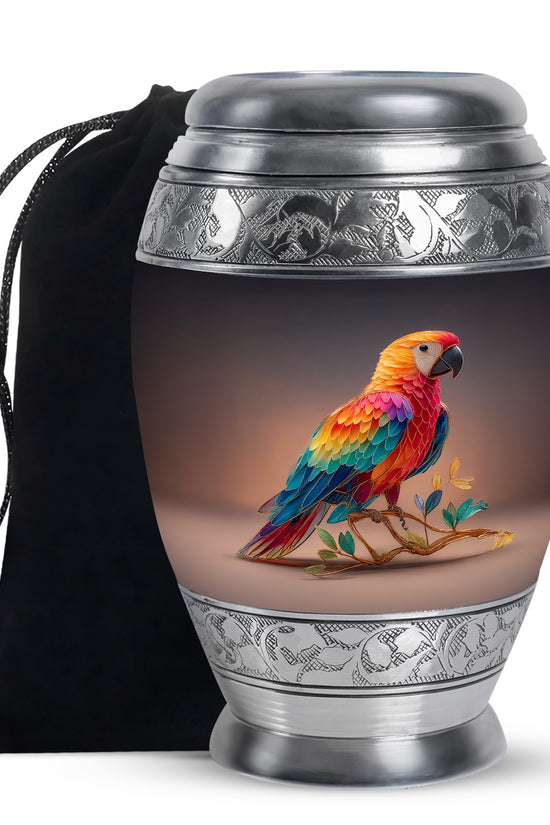 Colourful Artistic Parrot Memorial Urn - Elegent Cremation Urn For Ashes