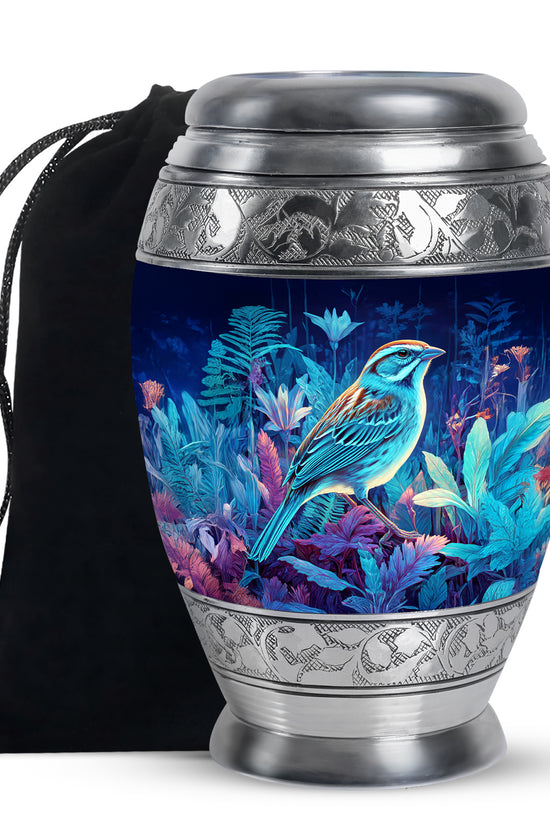 Blue Bird Memorial Urn - Aluminium Cremation Urn for Adult Human Ashes
