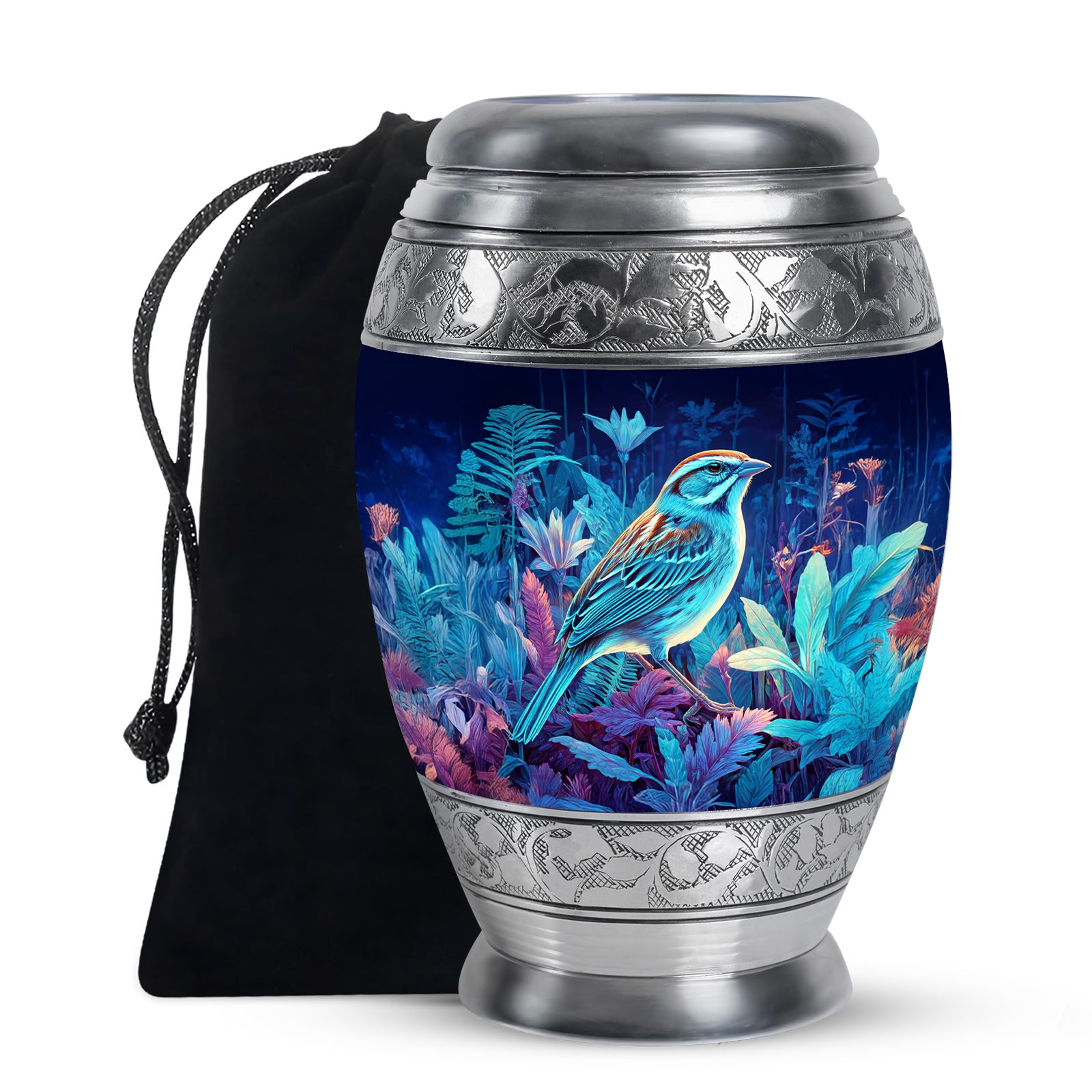 Blue Bird Memorial Urn - Aluminium Cremation Urn for Adult Human Ashes