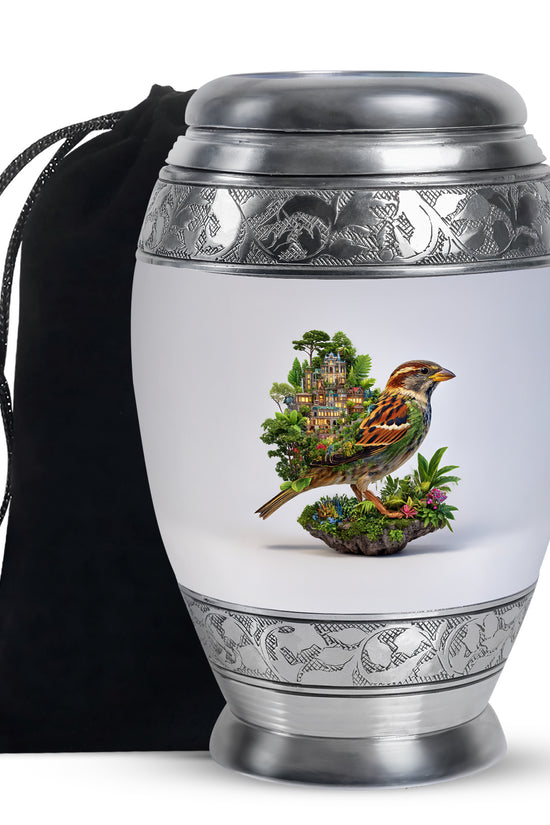 Nature Bird Funeral Urn - White Artistic Cremation Urn for Adult Ashes