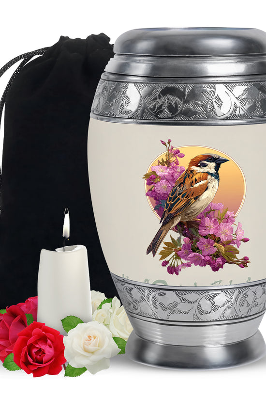 Floral Sparrow Memorial Urn - Floral Memorial Urn for Male & Female