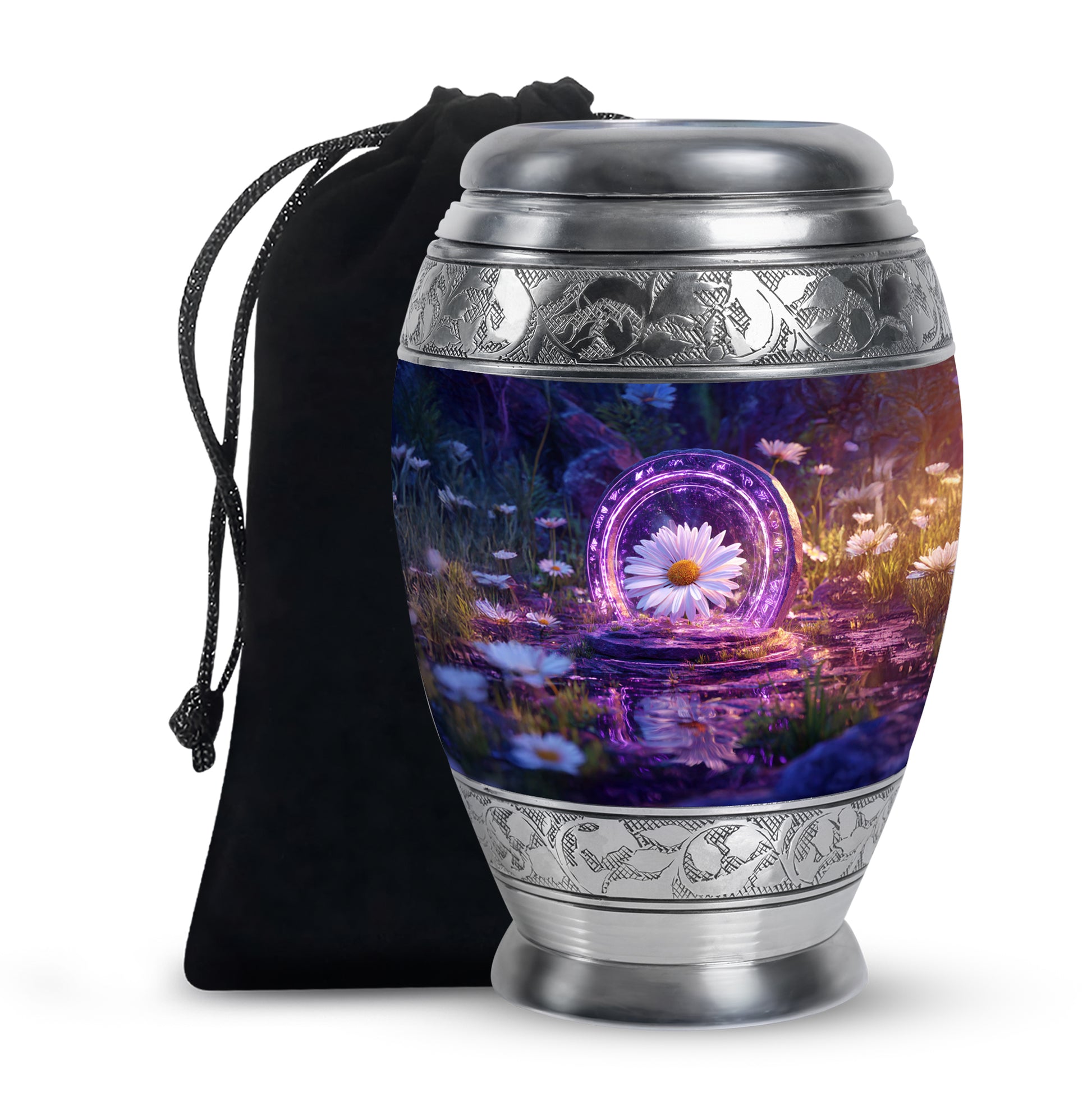 Daisy Memorial Urn - Purple Theme Cremation Urn For Male & Female Ashes