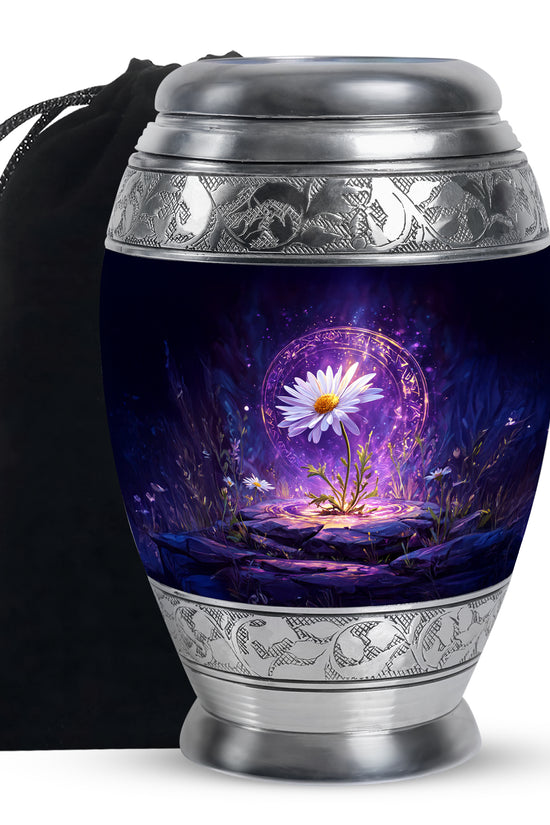 White Daisy Funeral Urn - Purple Cremation Urn For Adult Ashes