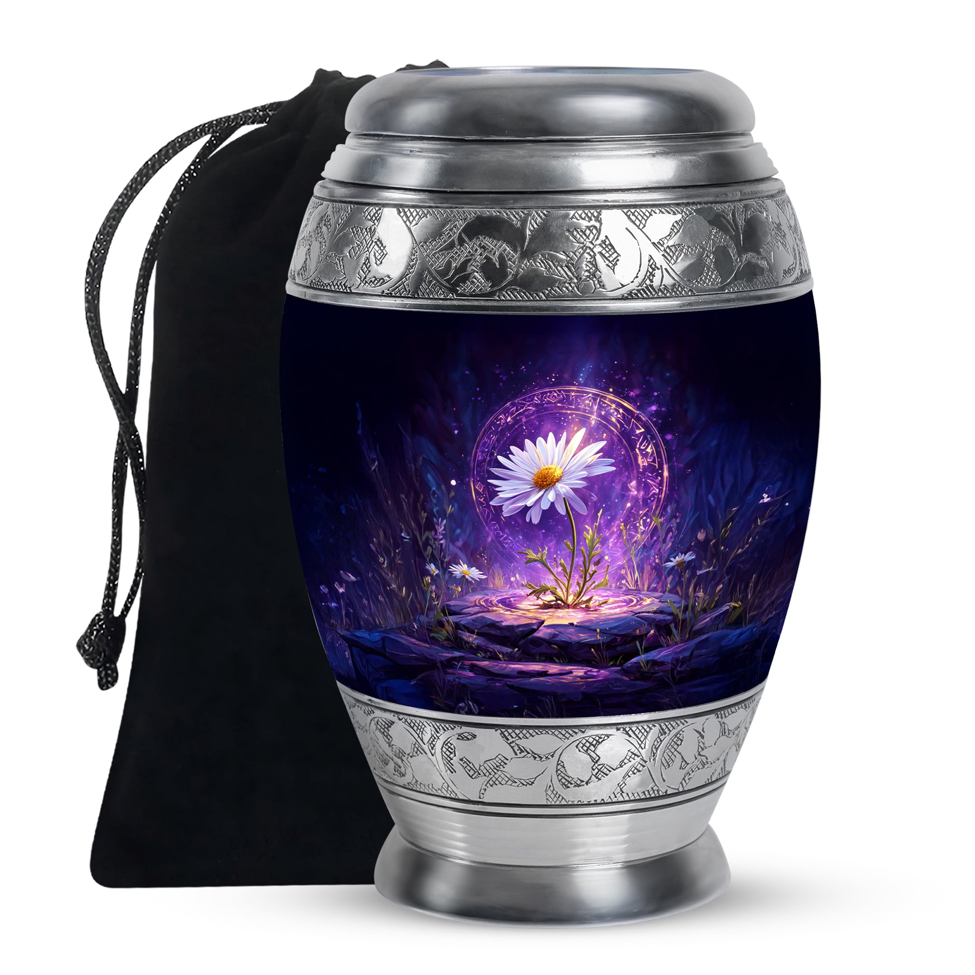 White Daisy Funeral Urn - Purple Cremation Urn For Adult Ashes