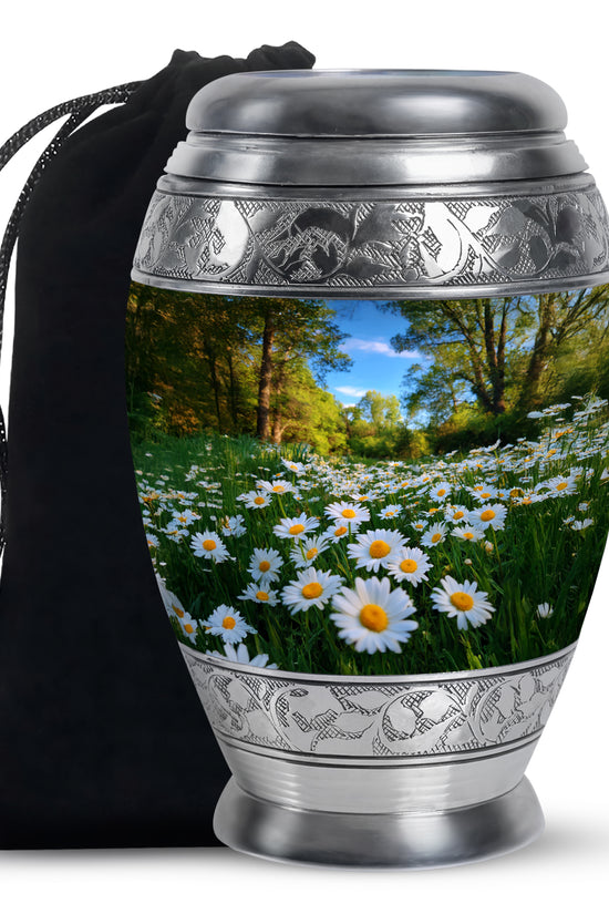 Peaceful Daisy Field Memorial Urn - Floral Cremation Urn For Human Ashes