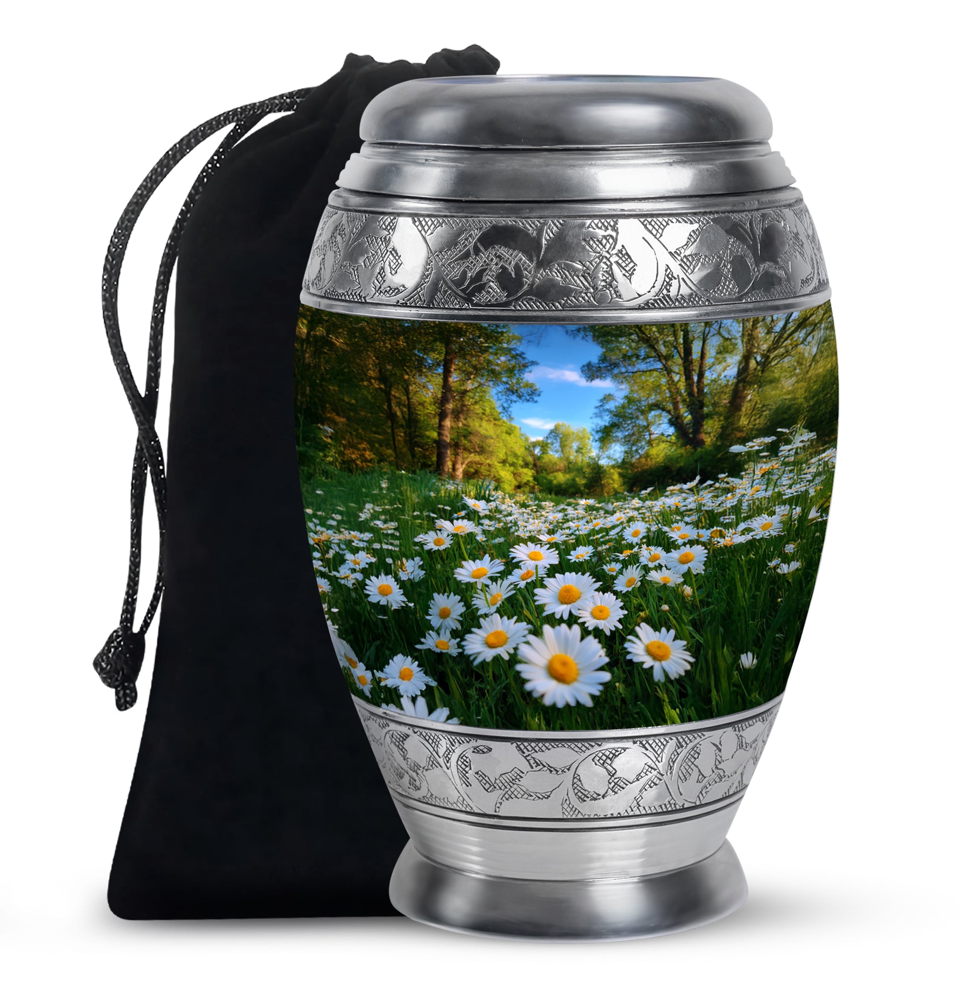 Peaceful Daisy Field Memorial Urn - Floral Cremation Urn For Human Ashes