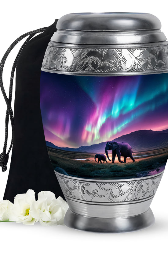 Elephant Theme Funeral Urn - Aurora Borealis Theme Cremation Urn For Ashes