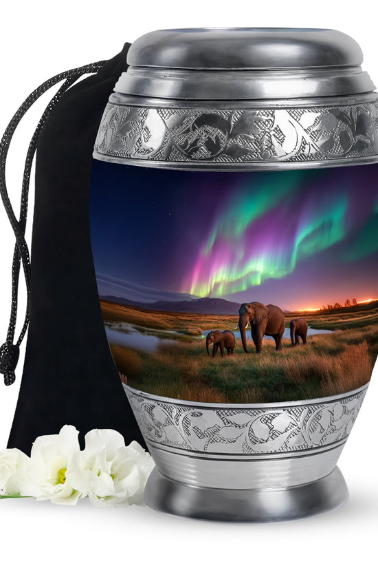 Elephant Family Theme Cremation Urn - Aluminium Memorial Urn For Loved Ones