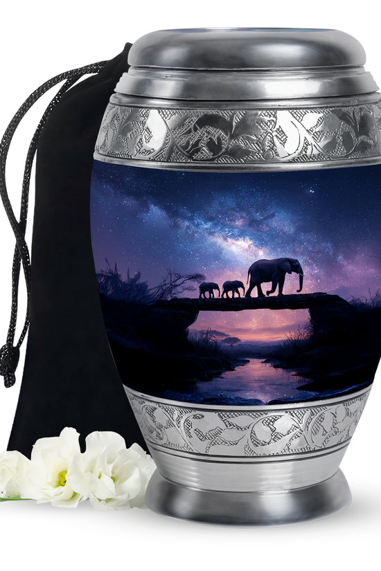 Elephant Family Memorial Urn - Galaxy Theme Funeral Urn For Adult Ashes