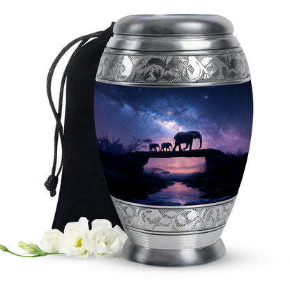 Elephant Family Memorial Urn - Galaxy Theme Funeral Urn For Adult Ashes