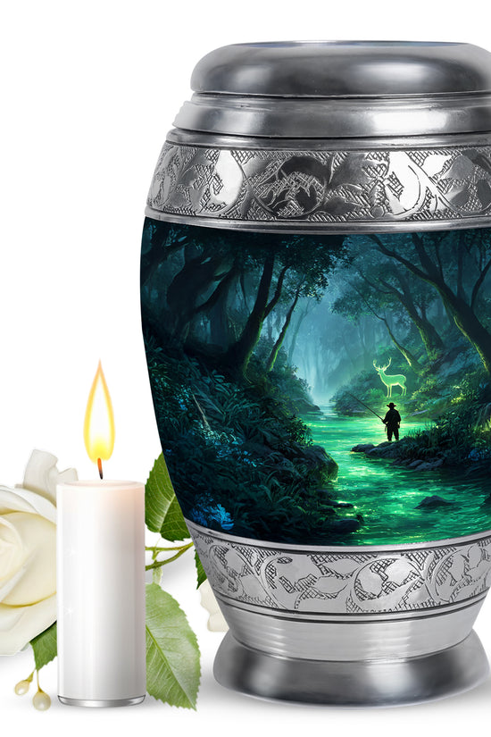 Fisherman Funeral Urn - Nature Wildlife Deer Memorial Urn For Burial