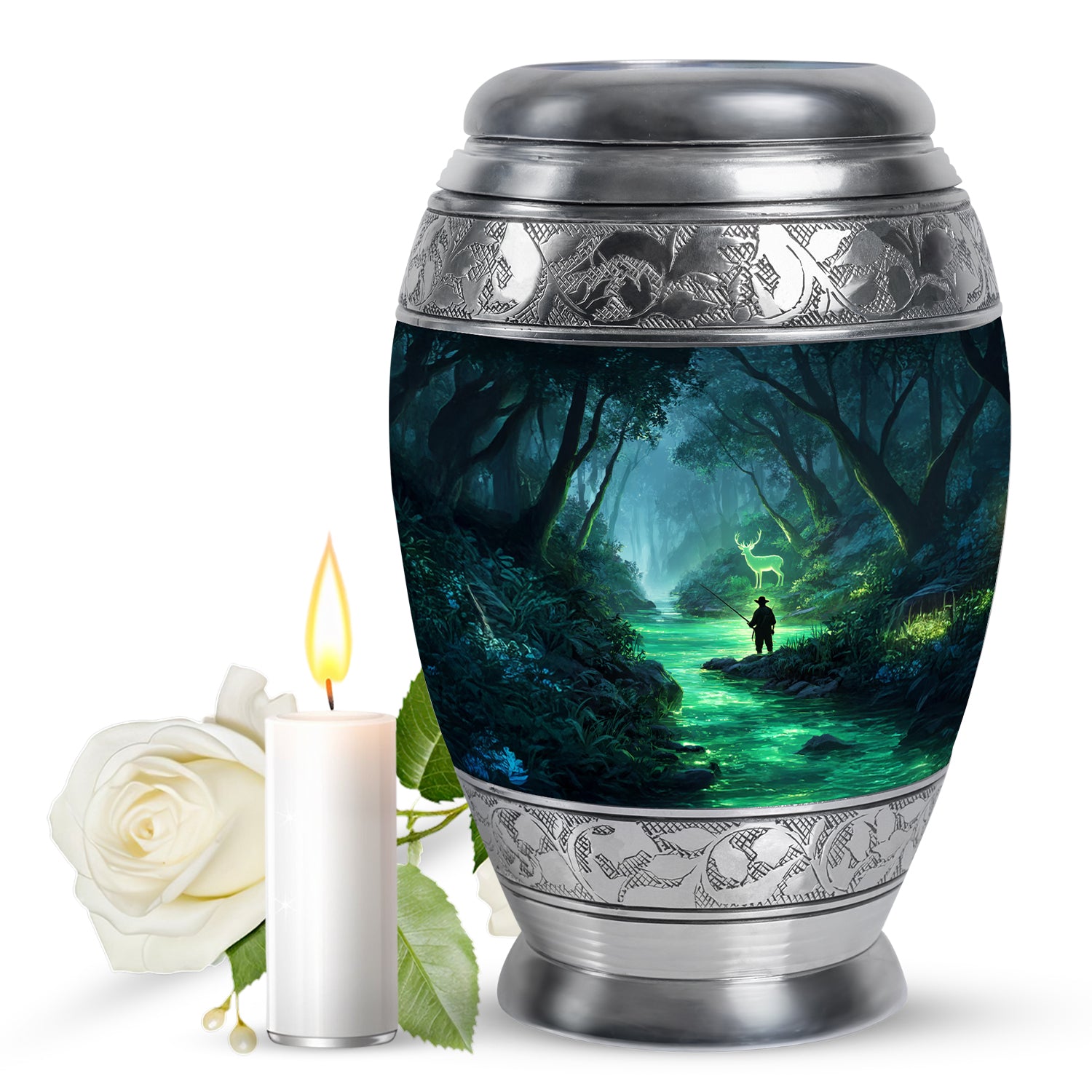 Fisherman Funeral Urn - Nature Wildlife Deer Memorial Urn For Burial