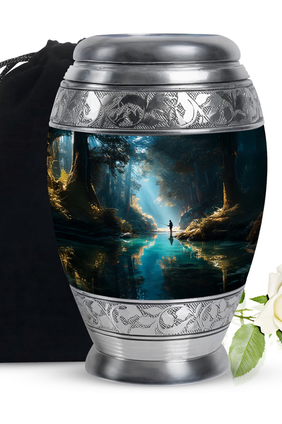 Peaceful Woodland Fishing Memorial Urn - Cremation Urns For Human Ashes