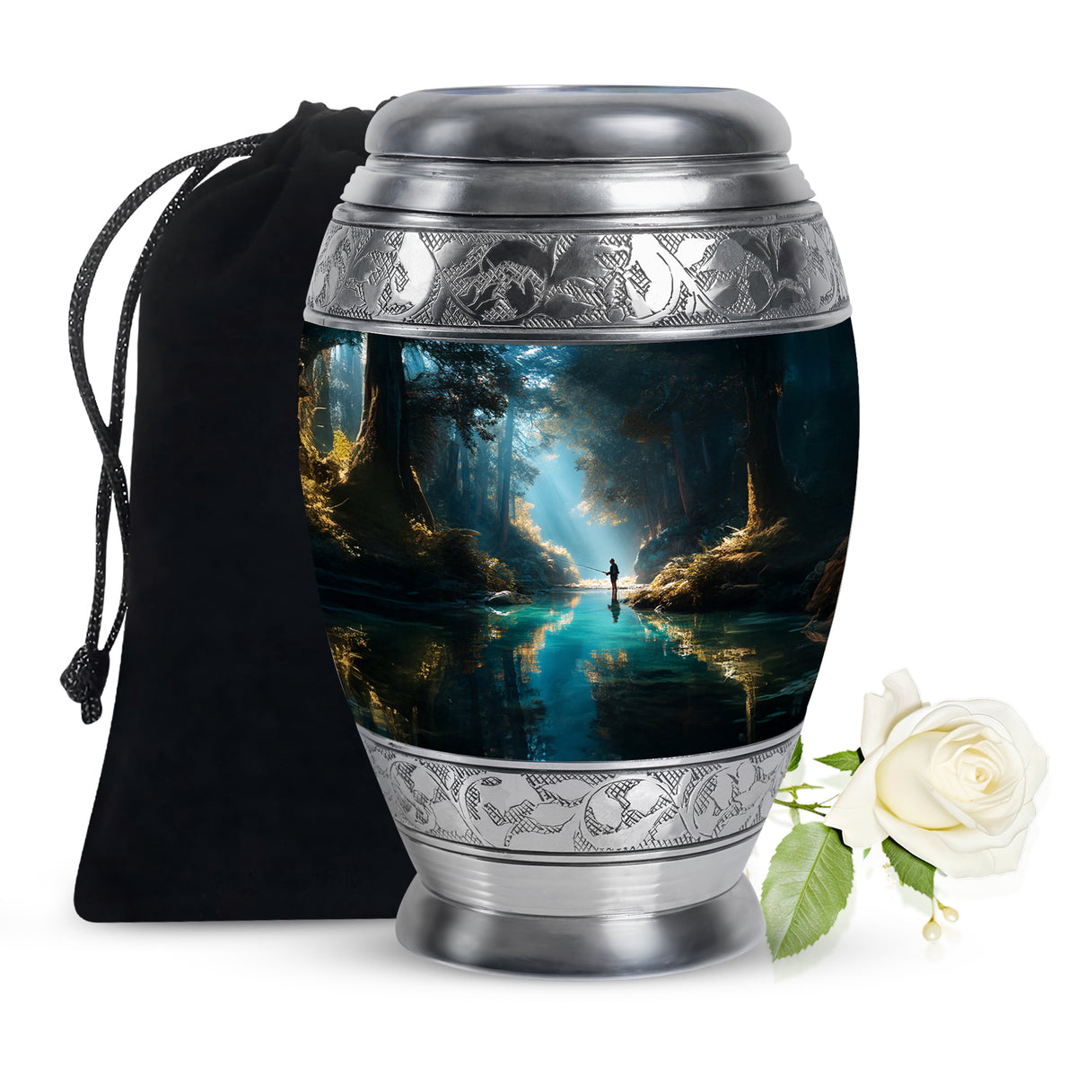 Peaceful Woodland Fishing Memorial Urn - Cremation Urns For Human Ashes