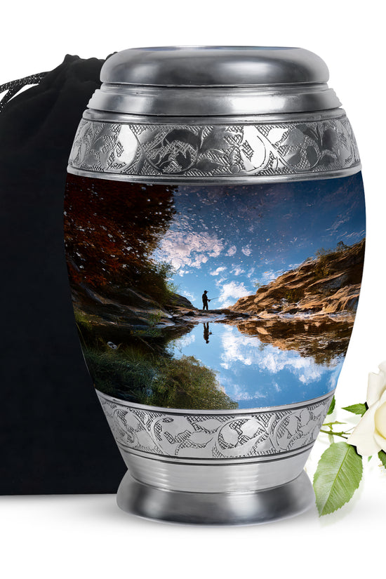 Fisherman Nature Memorial Urn - Beautiful Mountain Funeral Urn For Burial