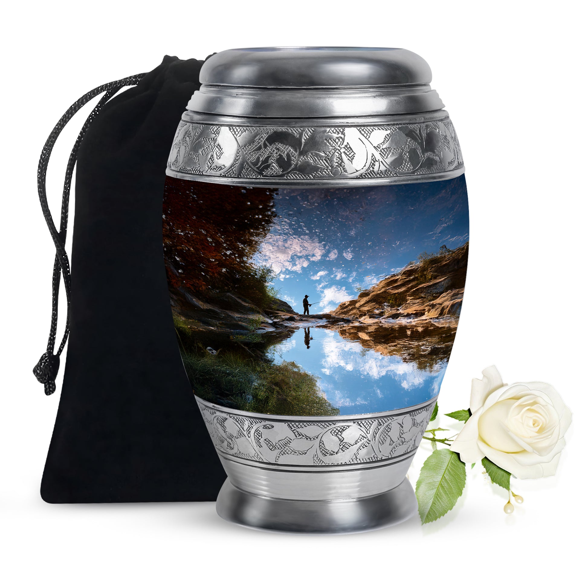 Fisherman Nature Memorial Urn - Beautiful Mountain Funeral Urn For Burial