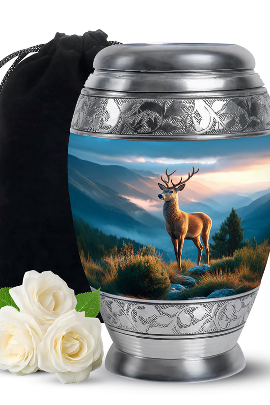 Majestic Deer Cremation Urn - Mountain Scenic Landscape Urn For Ashes