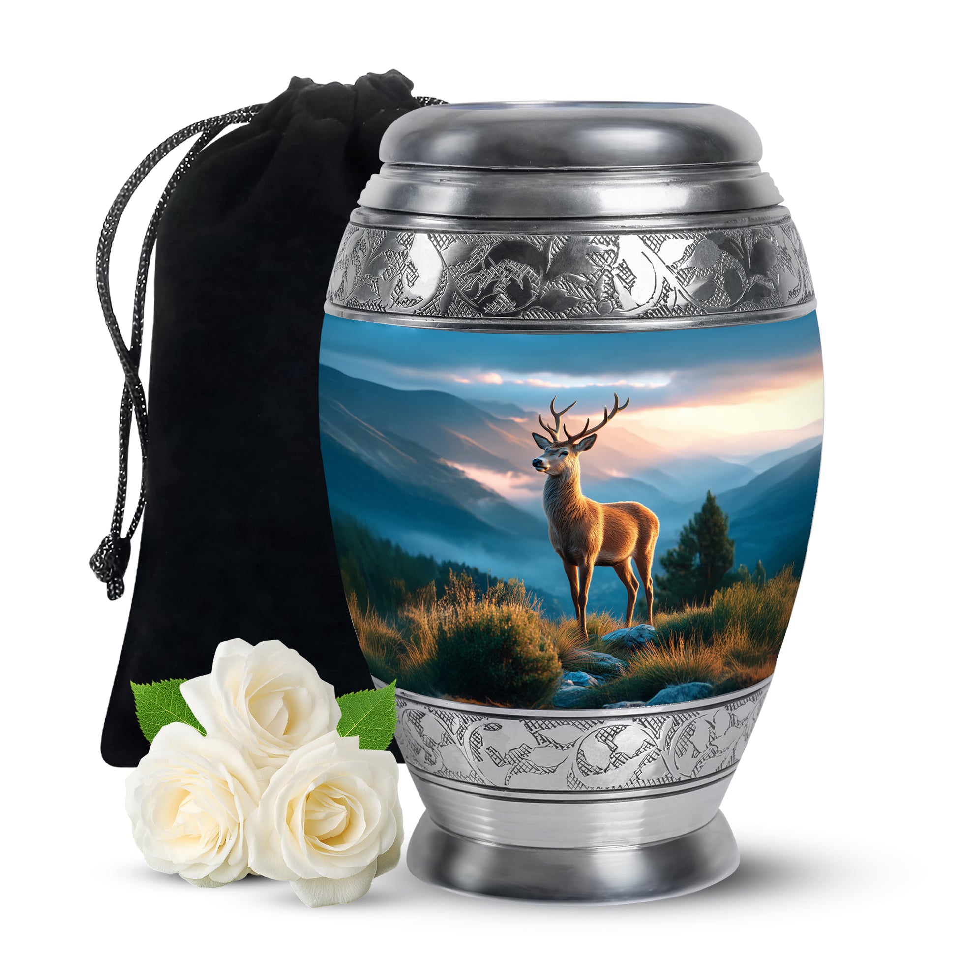 Majestic Deer Cremation Urn - Mountain Scenic Landscape Urn For Ashes