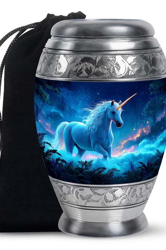 Blue Unicorn Cremation Memorial Urn - Decorative Funeral Urn For Human Ashes