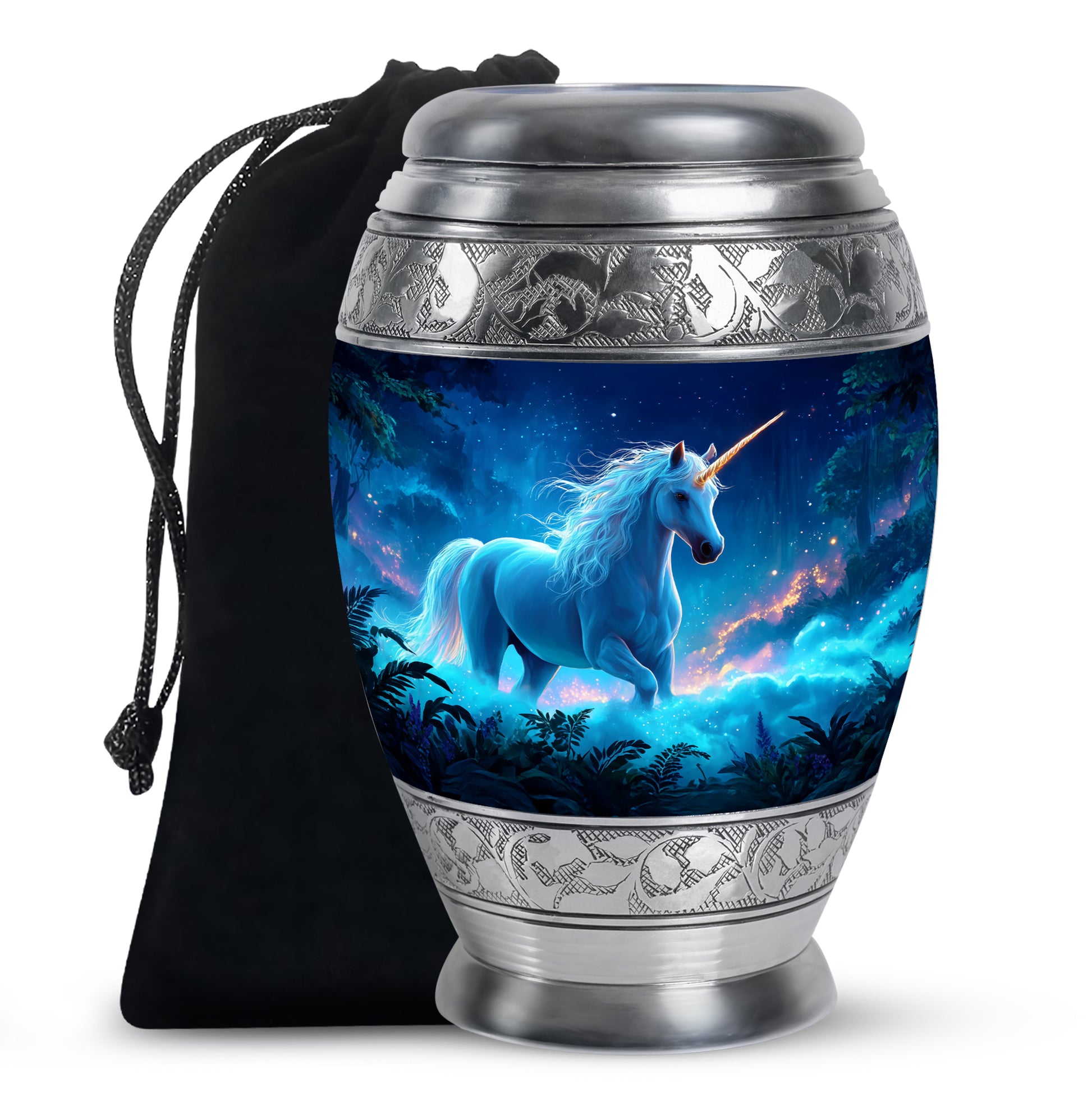 Blue Unicorn Cremation Memorial Urn - Decorative Funeral Urn For Human Ashes