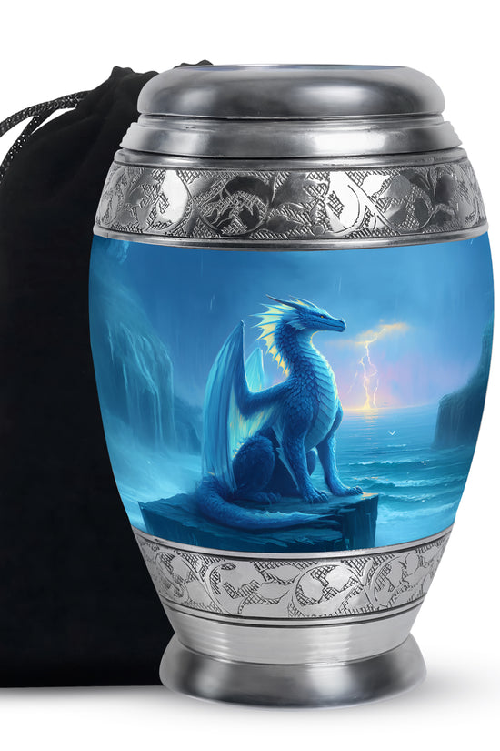 Blue Dragon Cremation Urn - Blue Aluminium Funeral Urn For Ashes