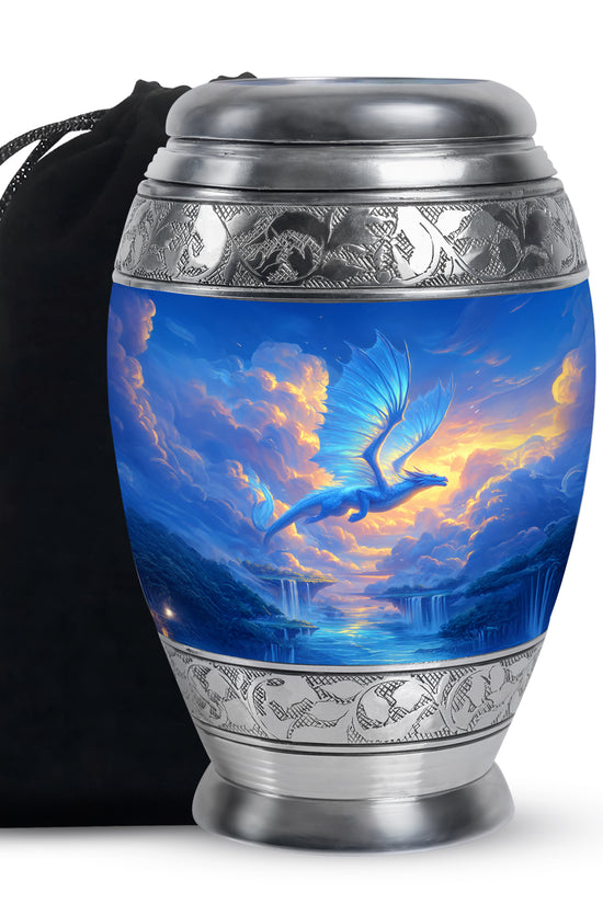 Blue Flying Dragon Cremation Urn - Beautiful Funeral Urn For Burial