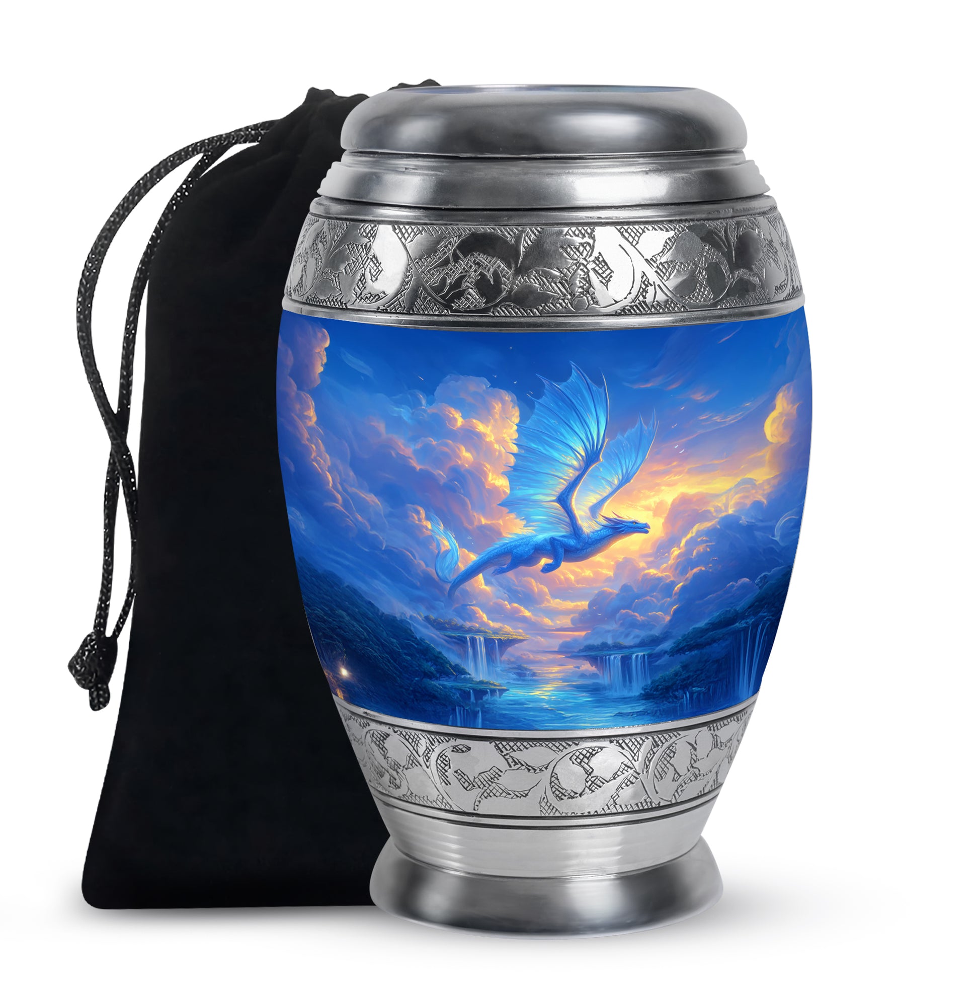 Blue Flying Dragon Cremation Urn - Beautiful Funeral Urn For Burial