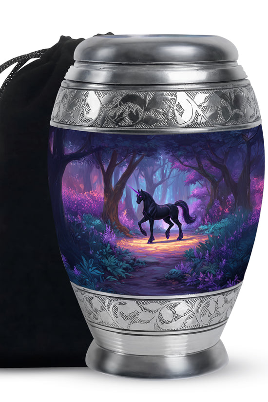 Black Unicorn Cremation Urn - Forest Memorial Urn For Male & Female