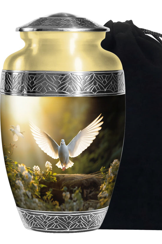 Dove Bird Tribute Cremation Urn - Aluminium Memorial Urn For Burial
