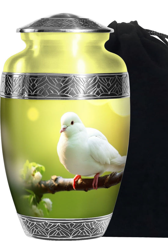 White Dove Funeral Urn - Aluminium Memorial Urn For Human Ashes