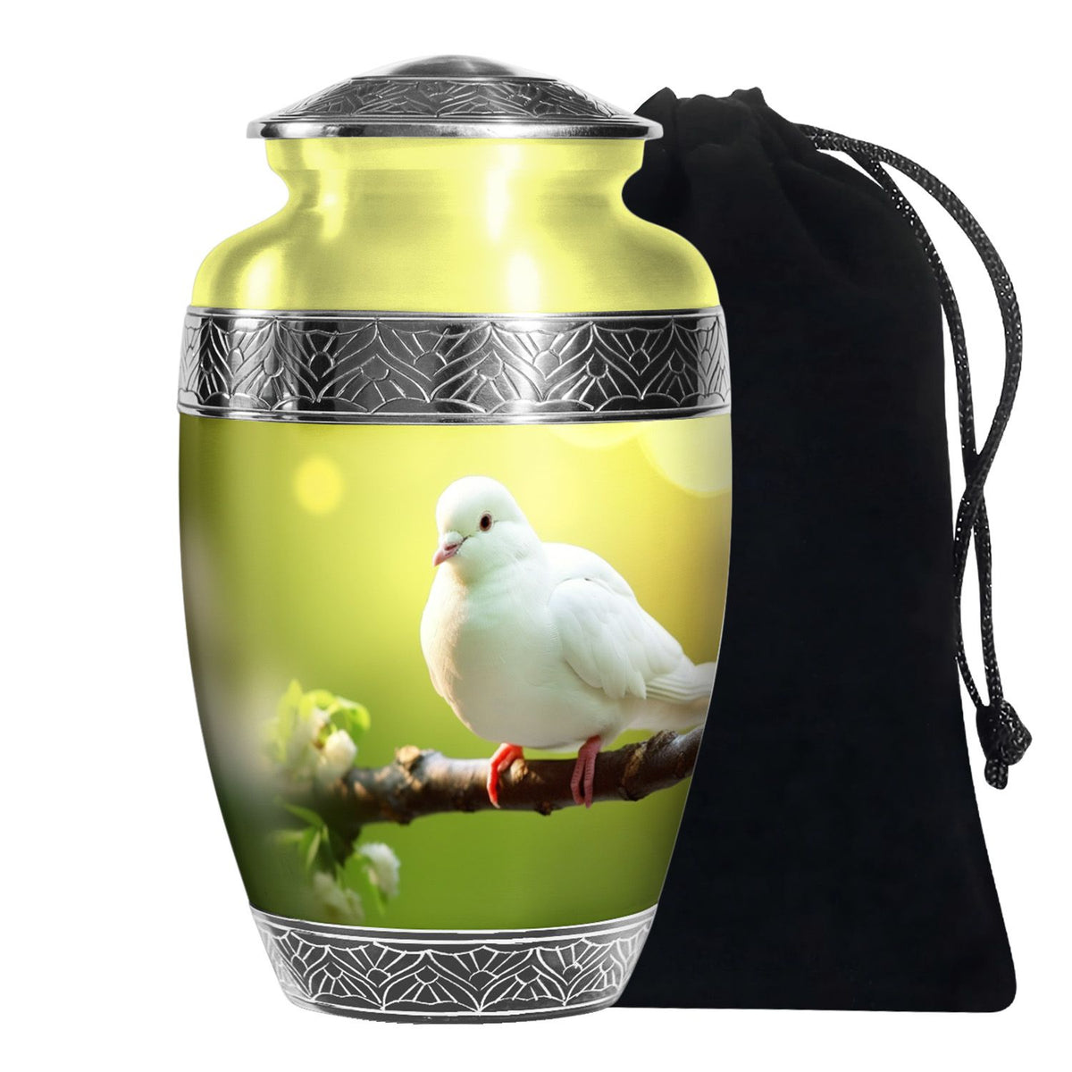 White Dove Funeral Urn - Aluminium Memorial Urn For Human Ashes