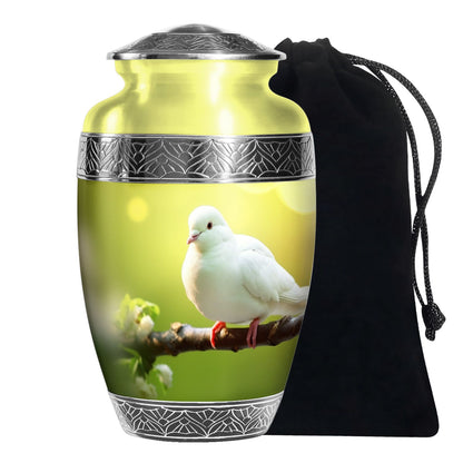 White Dove Funeral Urn - Aluminium Memorial Urn For Human Ashes