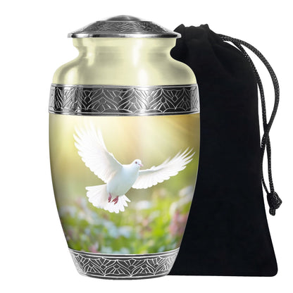 Peaceful White Dove Cremation Urn - Golden Memorial Urn For Human Ashes
