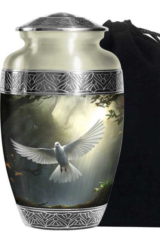 Mystical White Dove Cremation Urn - Forest Memorial Urn For Human Ashes