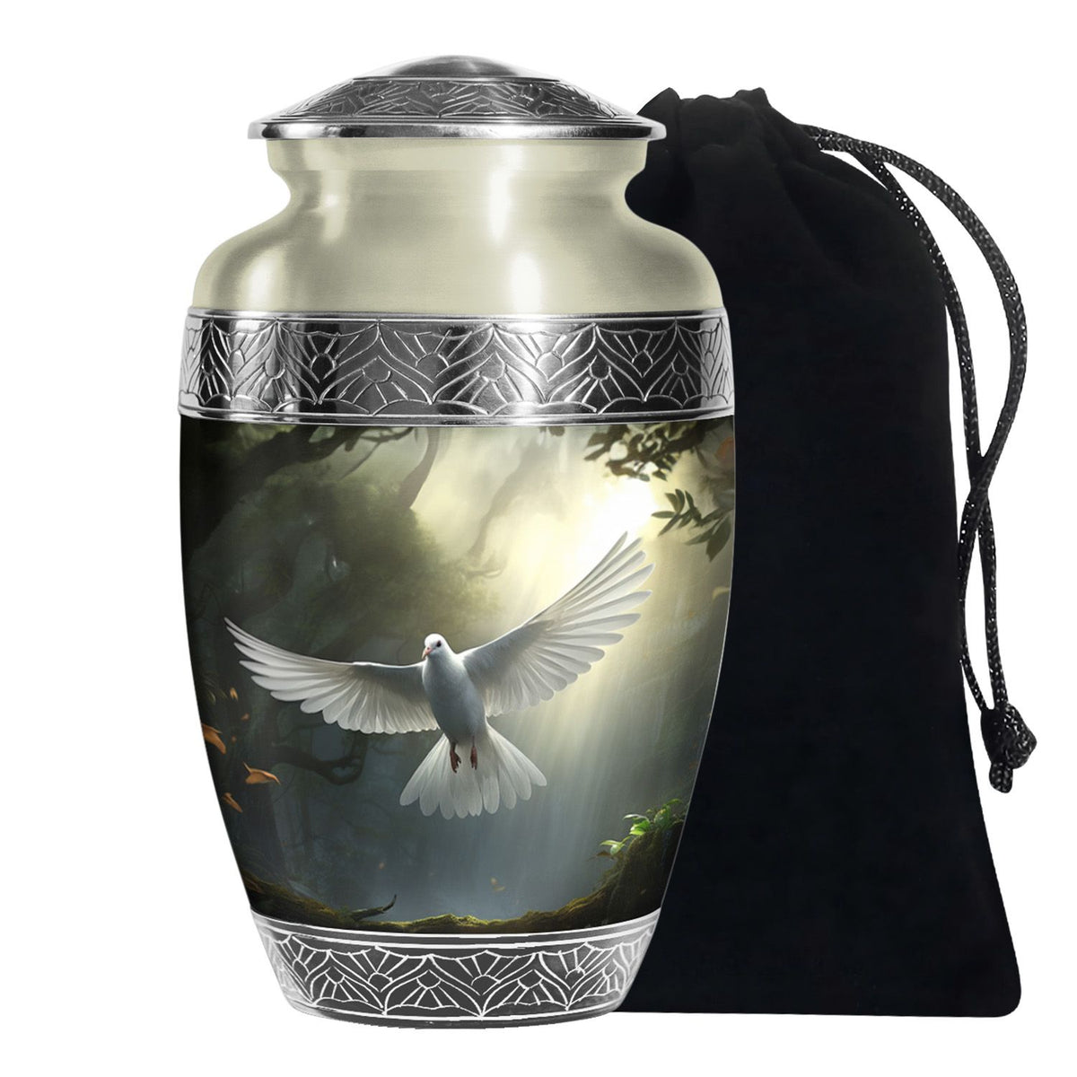 Mystical White Dove Cremation Urn - Forest Memorial Urn For Human Ashes