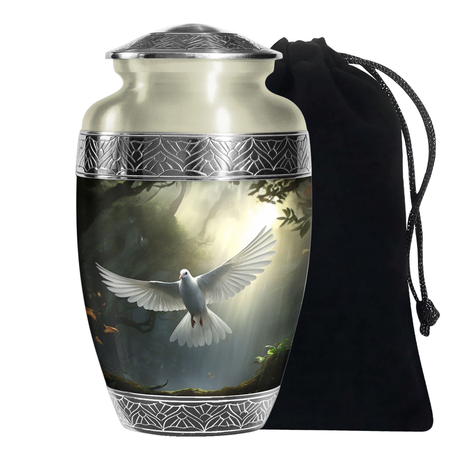 Mystical White Dove Cremation Urn - Forest Memorial Urn For Human Ashes