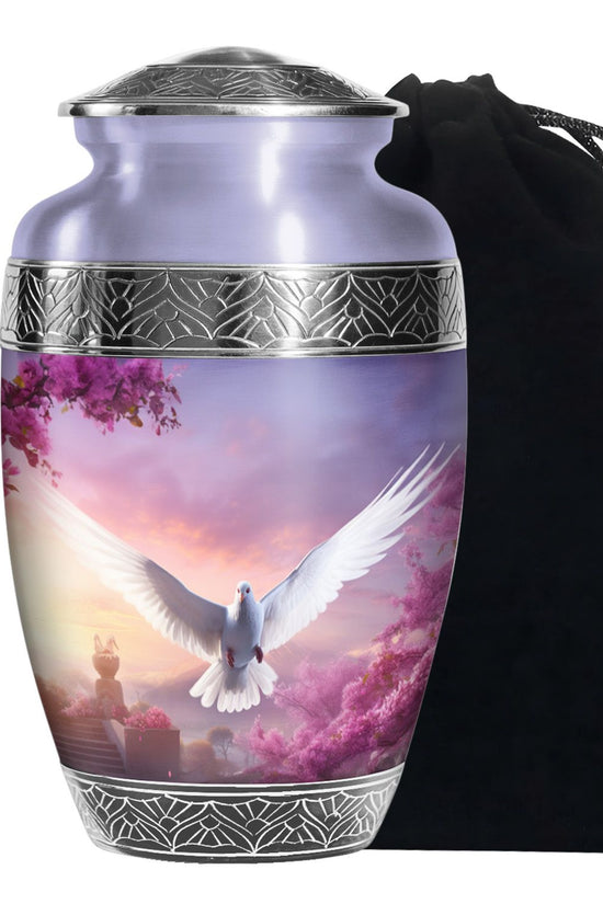 Cherry Blossom Dove Memorial Urn - Purple Aluminum Urn For Burial