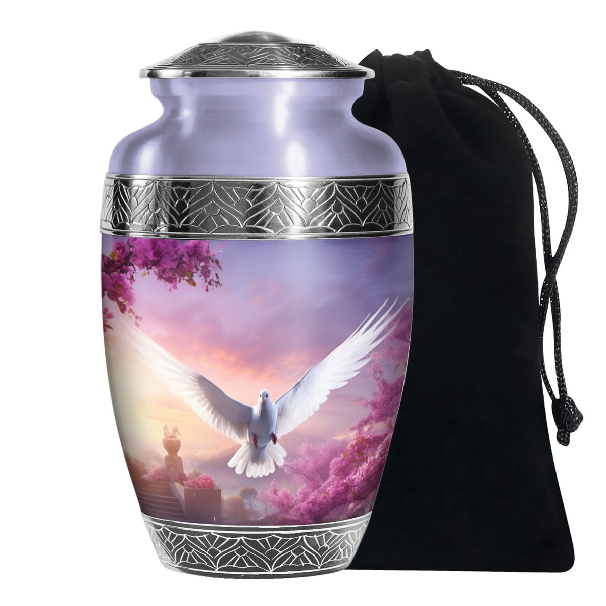 Cherry Blossom Dove Memorial Urn - Purple Aluminum Urn For Burial
