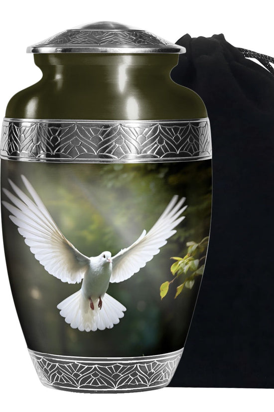 Flying Dove Theme Funeral Urn - Aluminium Large Urn For Male