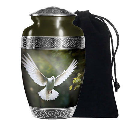Flying Dove Theme Funeral Urn - Aluminium Large Urn For Male