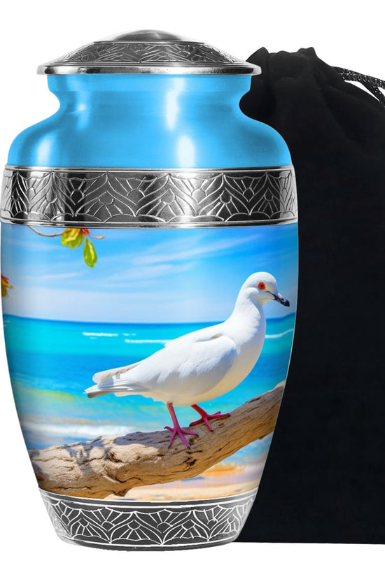 Dove Large Cremation Urn - Blue Aluminum Funeral Urn For Ashes