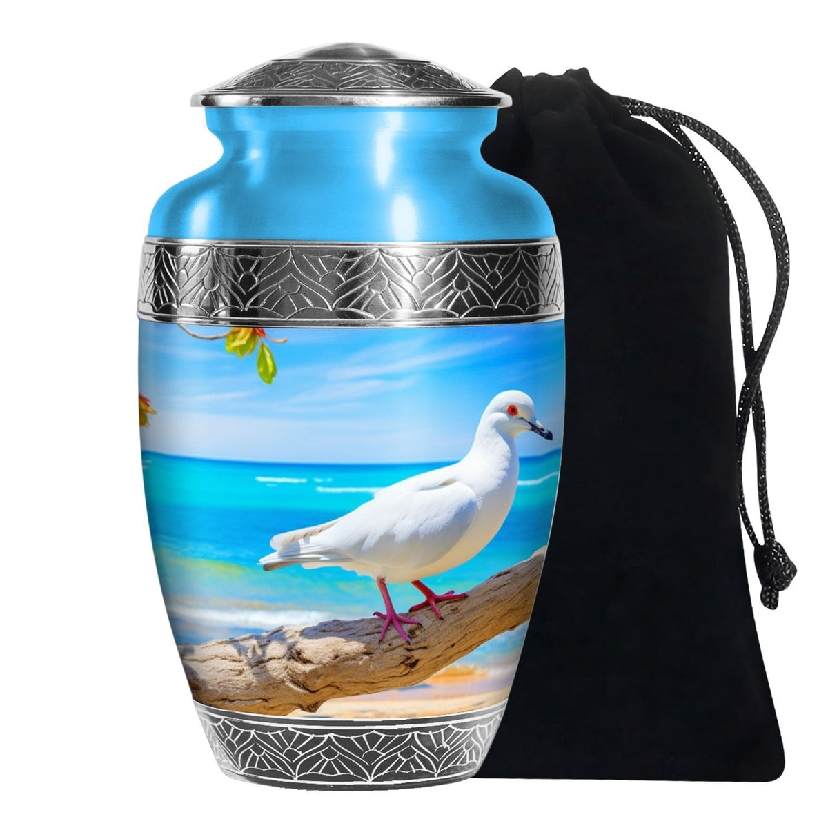 Dove Large Cremation Urn - Blue Aluminum Funeral Urn For Ashes