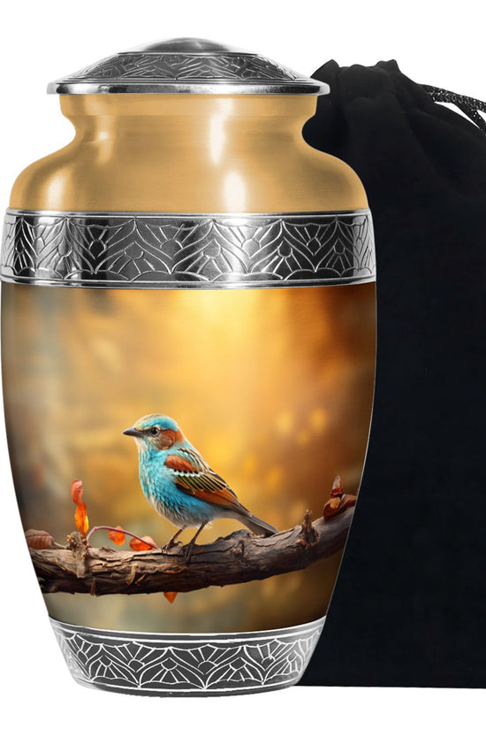 Blue Sparrow Bird Memorial Urn - Decorative Funeral Urn For Human Ashes