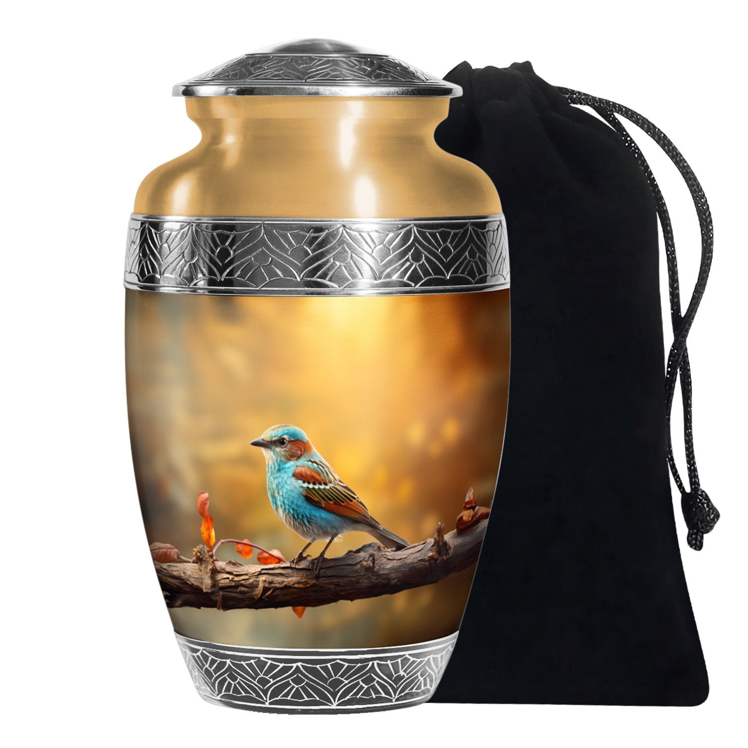 Blue Sparrow Bird Memorial Urn - Decorative Funeral Urn For Human Ashes