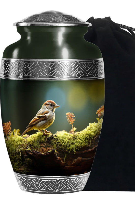Forest Sparrow Cremation Urn - Nature Funeral Urn For Adult Ashes