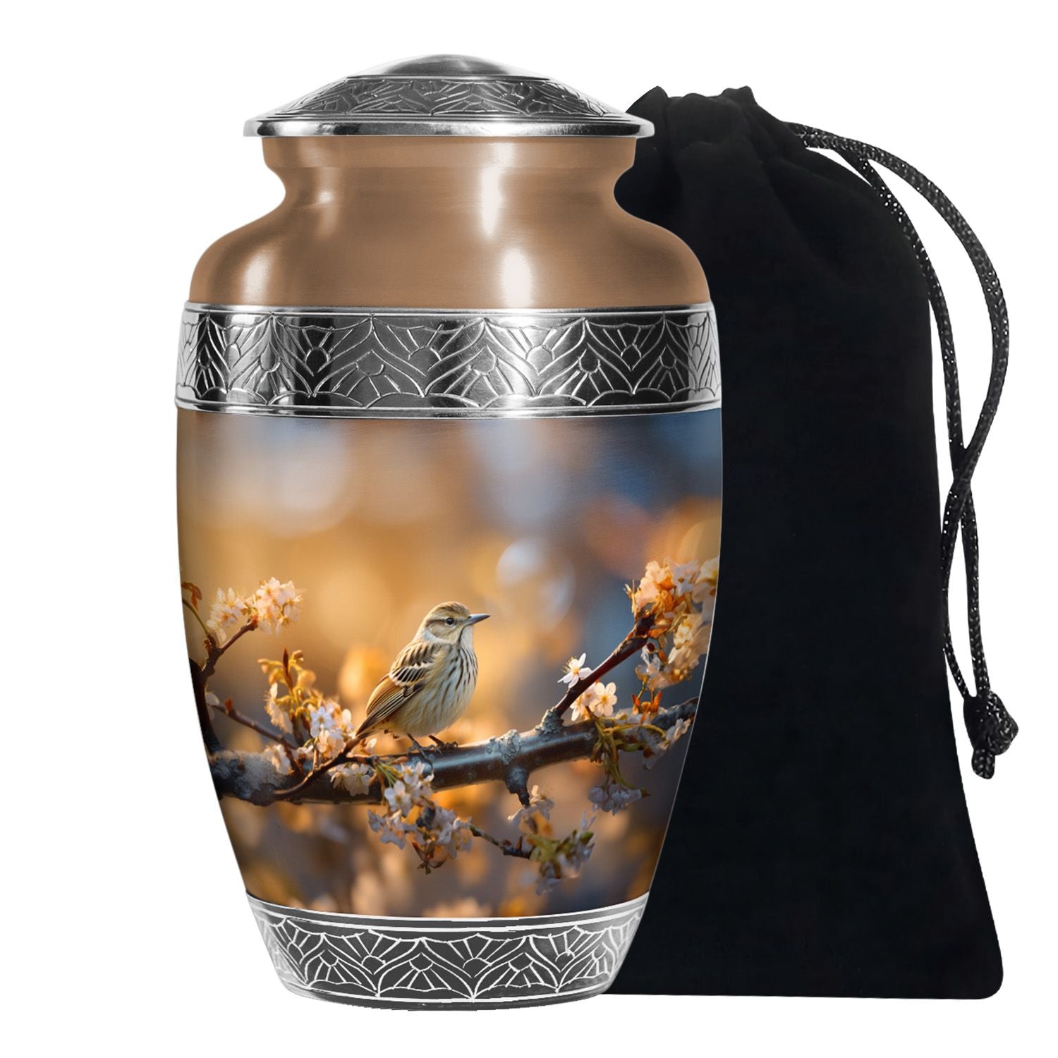 Sparrow Bird Theme Funeral Urn - Aluminium Funeral Urn For Loved Ones