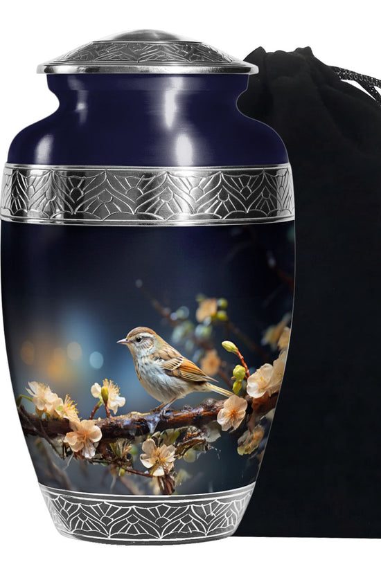 Scenic Sparrow Bird Memorial Urn - Decorative Cremation Urn For Ashes